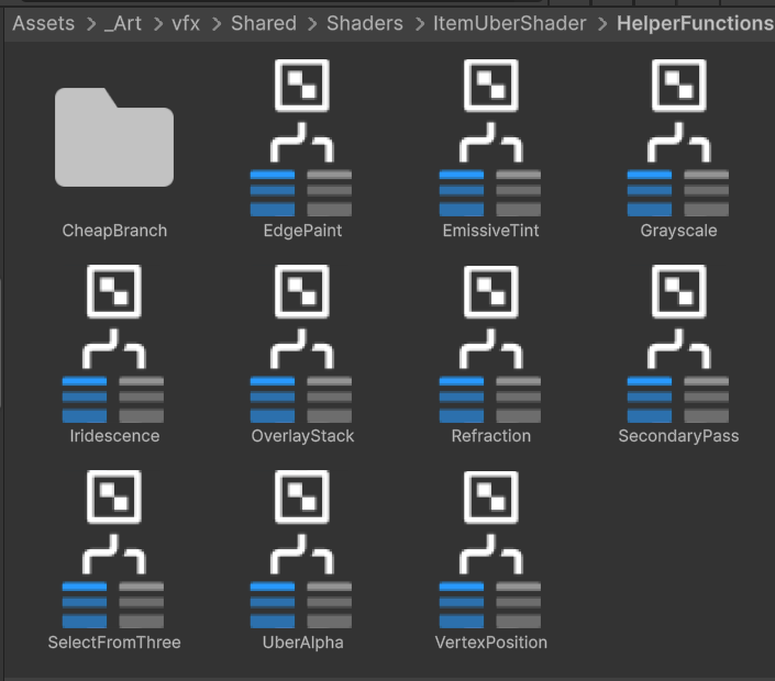 HelperFunctions project folder showing reusable shader sub-graphs.
